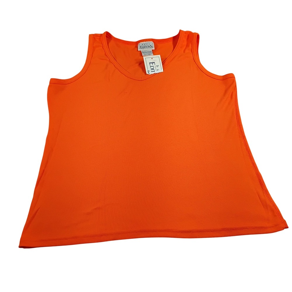Basic Editions Tank Top Womens XL Orange V-Neck Sleeveless Ribbed